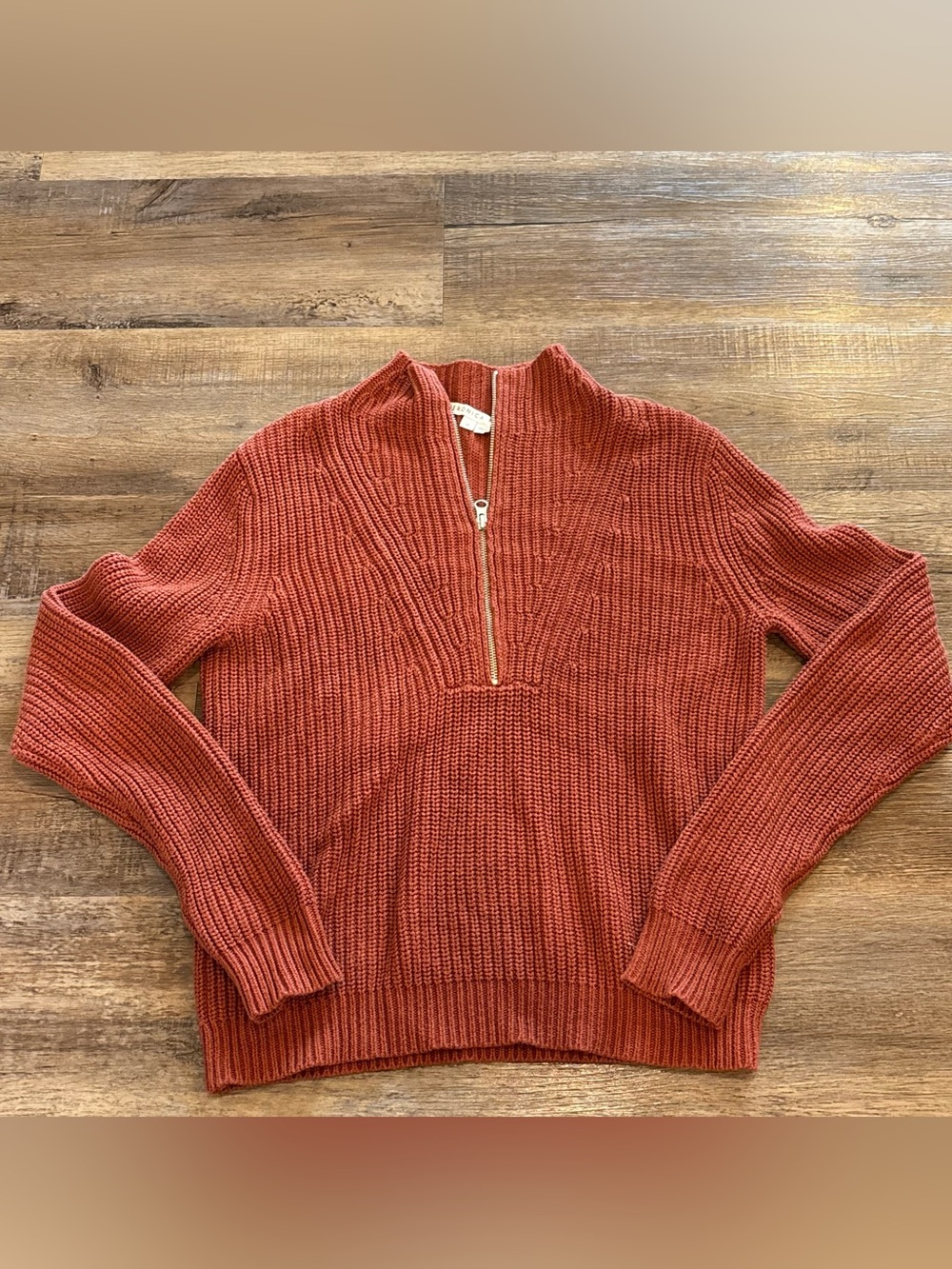 Veronica Beard Rust Half-Zip Knit Turtleneck Sweater